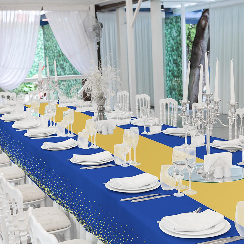 zhengao 12pcs Dark Blue Printed Gold Dot Tablecloth + Gold Silk Table cloth Receive a distinguished guest Conference tablecloth