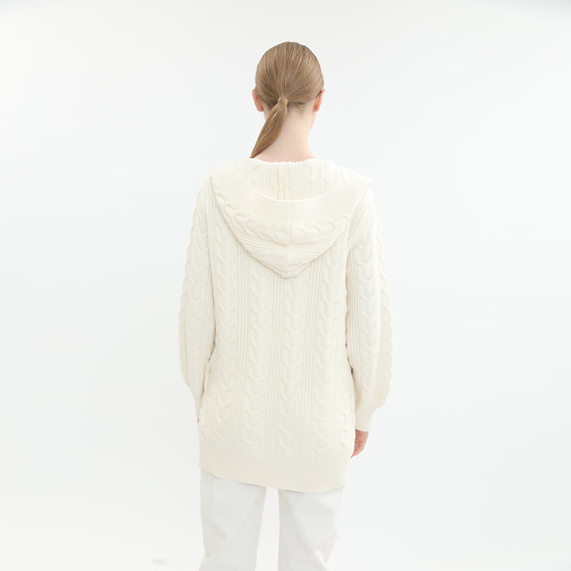 sidaiou Women's Cardigan Button Blouse Jacket  Pre-fall long-sleeved twist hooded knitting