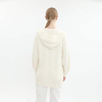 sidaiou Women's Cardigan Button Blouse Jacket  Pre-fall long-sleeved twist hooded knitting
