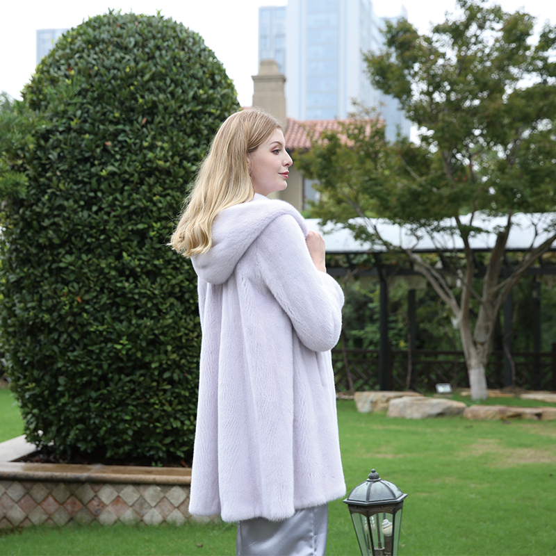 leibao Solid color mink middling coat with hat (price please ask customer service)