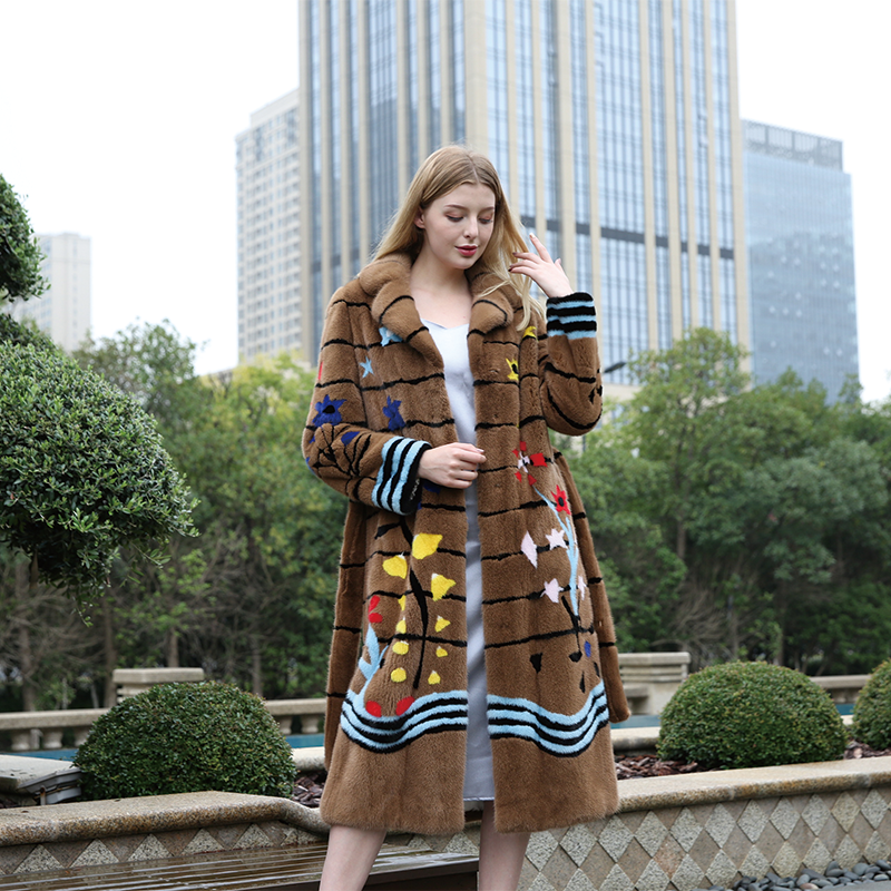 leibao Suit collar pattern mink long coat (price please ask customer service)