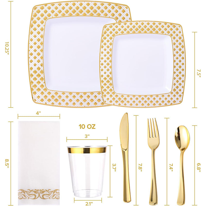 zhengao Diamond-studded Gold Square Plate for 25 Tableware set Gold-plated diamond European creativity