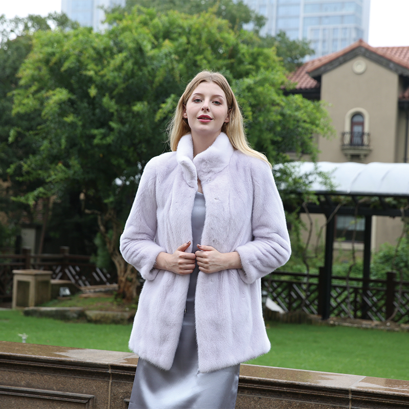 leibao Vertical collar solid color mink mid-length coat (price please ask customer service)