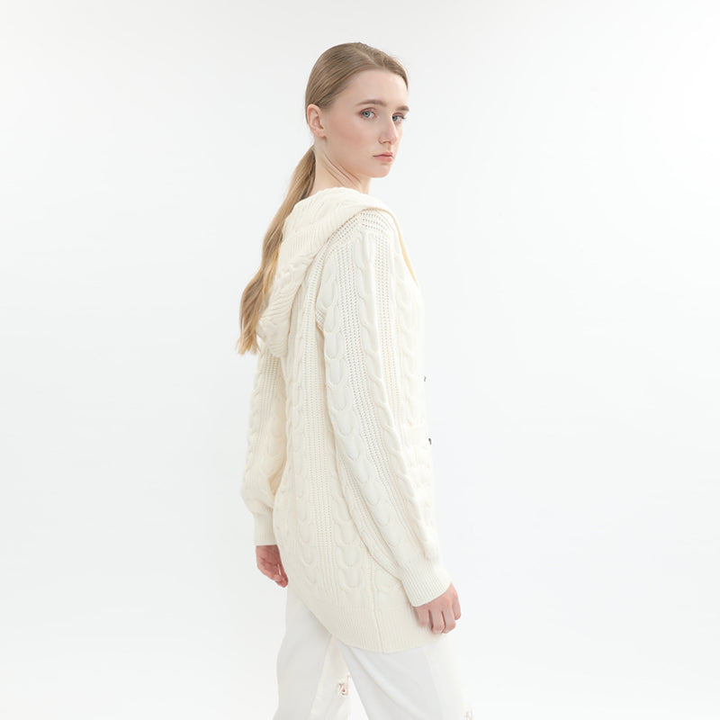 sidaiou Women's Cardigan Button Blouse Jacket  Pre-fall long-sleeved twist hooded knitting