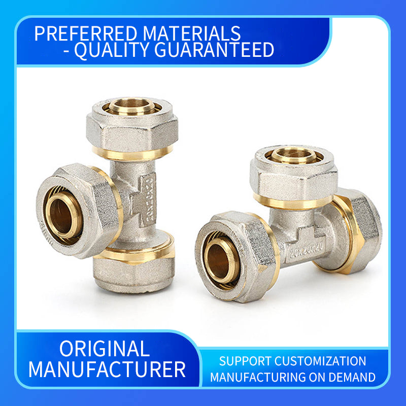 wuling Customized active three way all brass brass gas water line 4 6 point 1 inch reduced tee female movable fitting nut(ask customer service for price)
