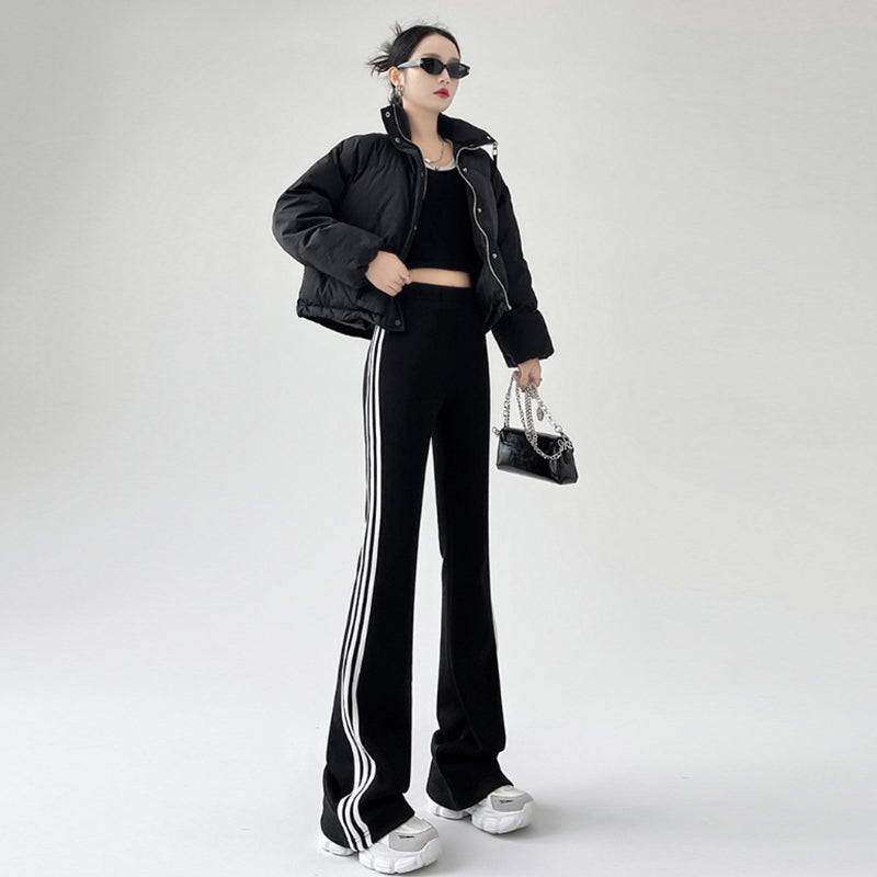 puyang Vertical Stripe Flared Pants (ask customer service for price)  Micro yoga pants horseshoe pants slim slim sweatpants