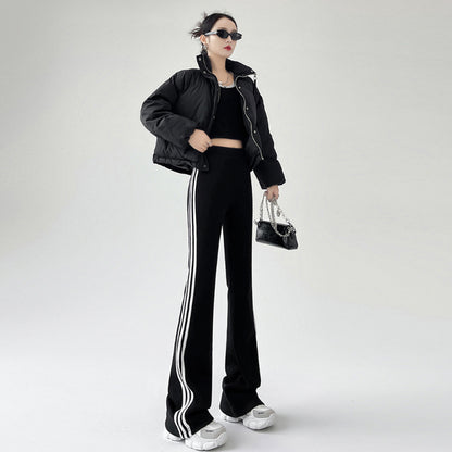 puyang Vertical Stripe Flared Pants (ask customer service for price)  Micro yoga pants horseshoe pants slim slim sweatpants
