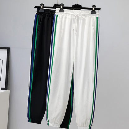 puyang Vertical Stripe Sweatpants (ask customer service for price)  Tight-cut sweatpants Slim casual pants Loose bunched ankle sweatpants