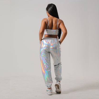 puyang Shiny leather drawstring cuff (ask customer service for price)  Street hip-hop party laser suit girl
