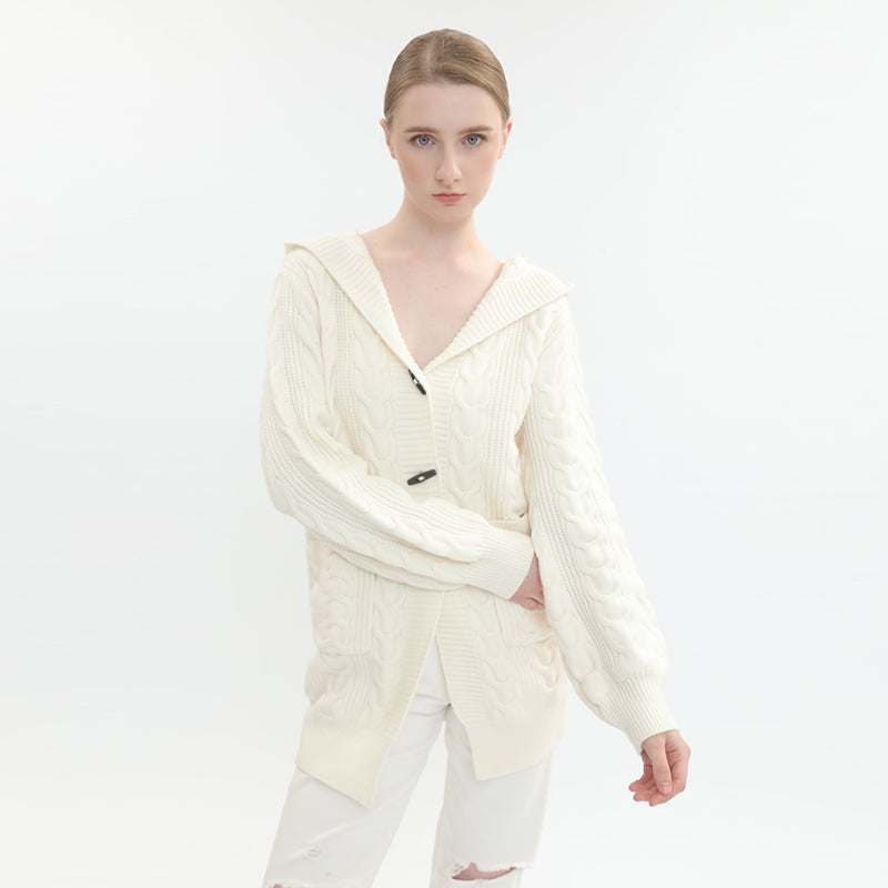 sidaiou Women's Cardigan Button Blouse Jacket  Pre-fall long-sleeved twist hooded knitting
