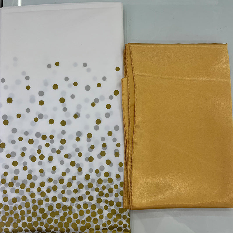 zhengao 12pcs Tablecloth with Gold Dot Print on White Background + Gold Silk disposable Retro trend Rectangular table cloth