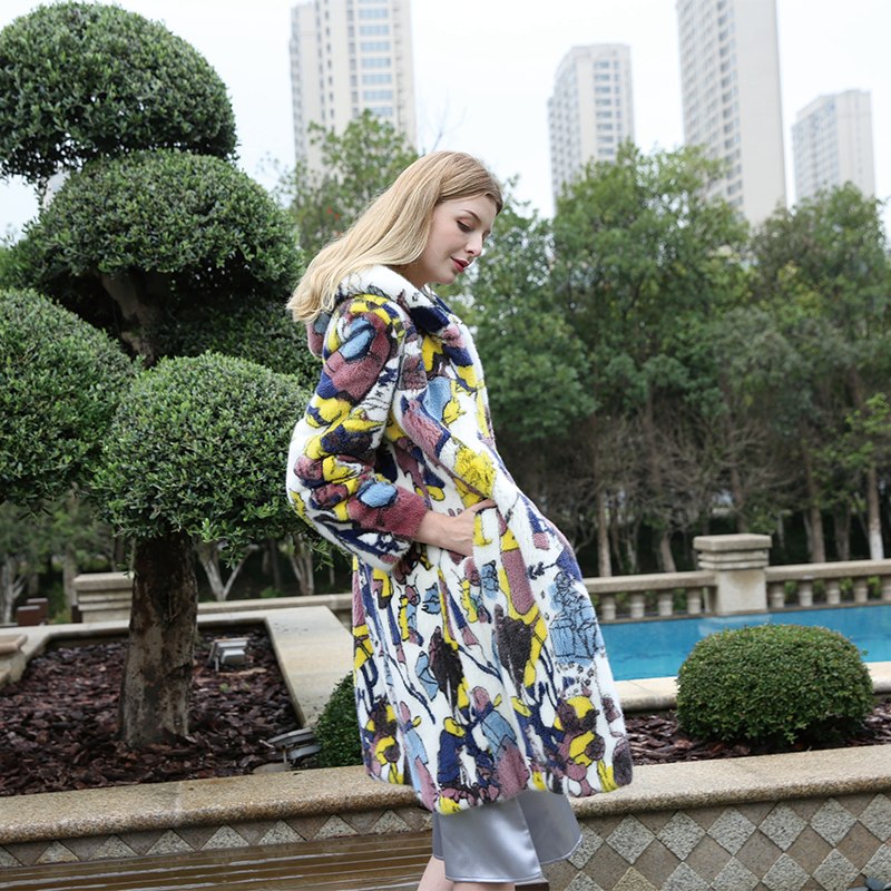 leibao Printed mink coat with hat (price please ask customer service)
