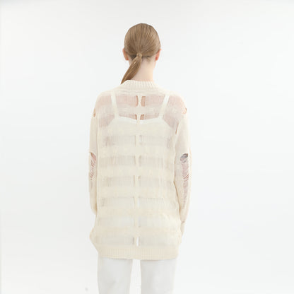 sidaiou Women's Woolen Openwork Long Sleeve Top   Pure wind knit smock