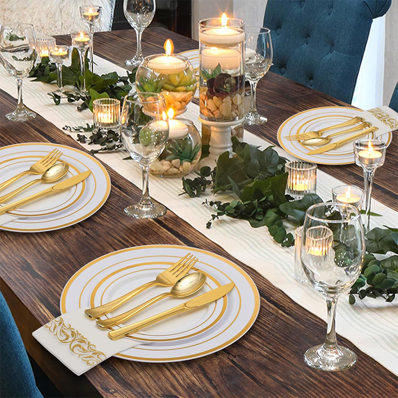 zhengao Double ring gold on white background for 50 persons Tableware set Gold-plated diamond European creativity