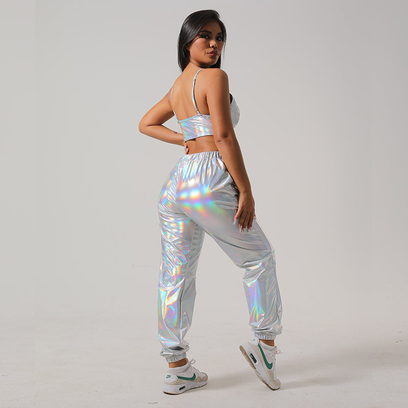 puyang Shiny leather drawstring cuff (ask customer service for price)  Street hip-hop party laser suit girl