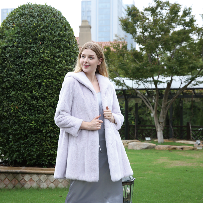 leibao Solid color mink middling coat with hat (price please ask customer service)