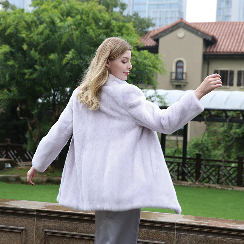leibao Vertical collar solid color mink mid-length coat (price please ask customer service)