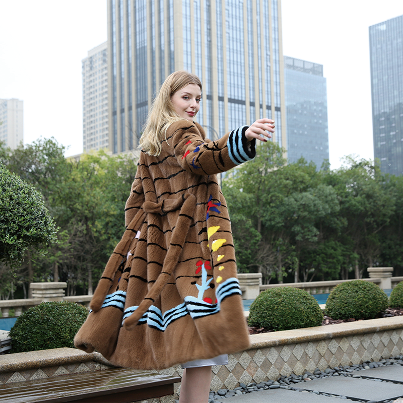 leibao Suit collar pattern mink long coat (price please ask customer service)